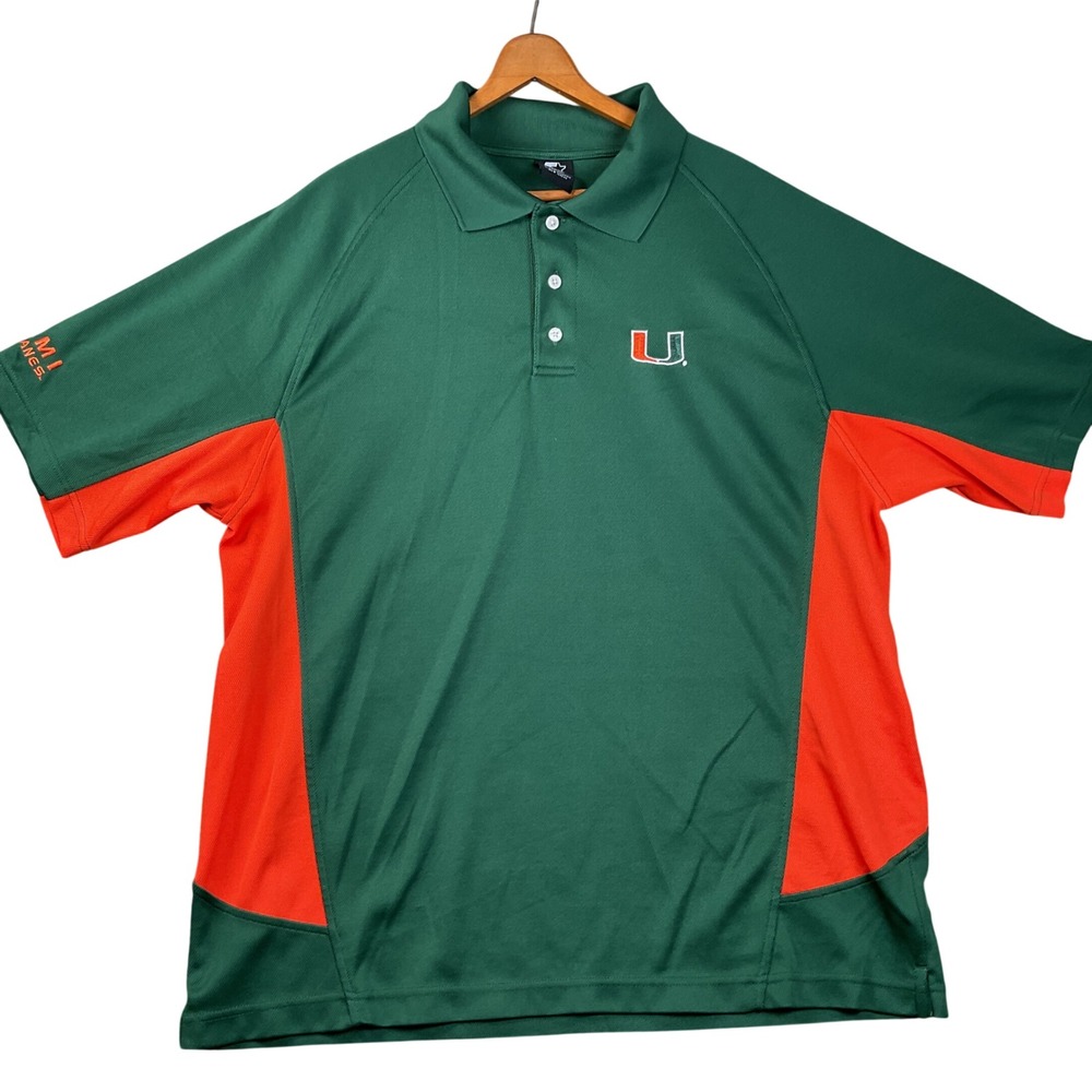Starter Miami‎ Hurricanes Polo Mens Large Green Orange  NCAA Shirt